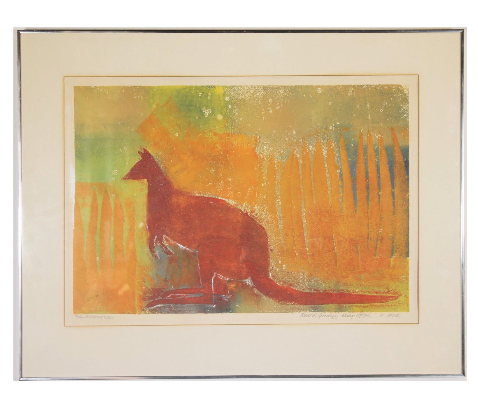 Paul Sprohge Abstract Print - "Marsupial" Abstract Impressionist Lithograph of a Kangaroo Edition 3 of 4 