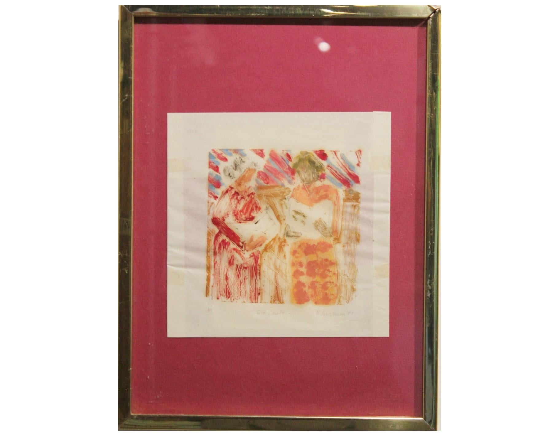 Barbara Grossman Abstract Print - "Bel Canto" Impressionist Figurative Monotype Edition 1 of 1