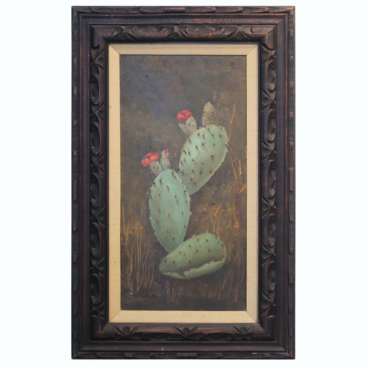 Estelle Stair Landscape Painting - Naturalistic Painting of a Flowering Cactus