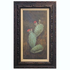 Naturalistic Painting of a Flowering Cactus
