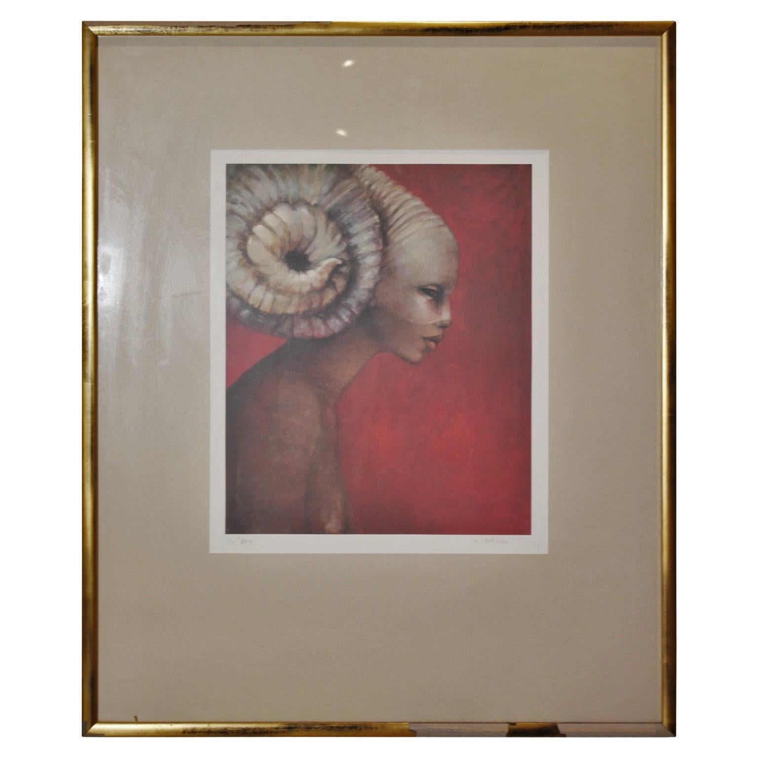 Michele Salmon Figurative Print -  "The Woman Ram" Profile Portrait Edition 4 of 200
