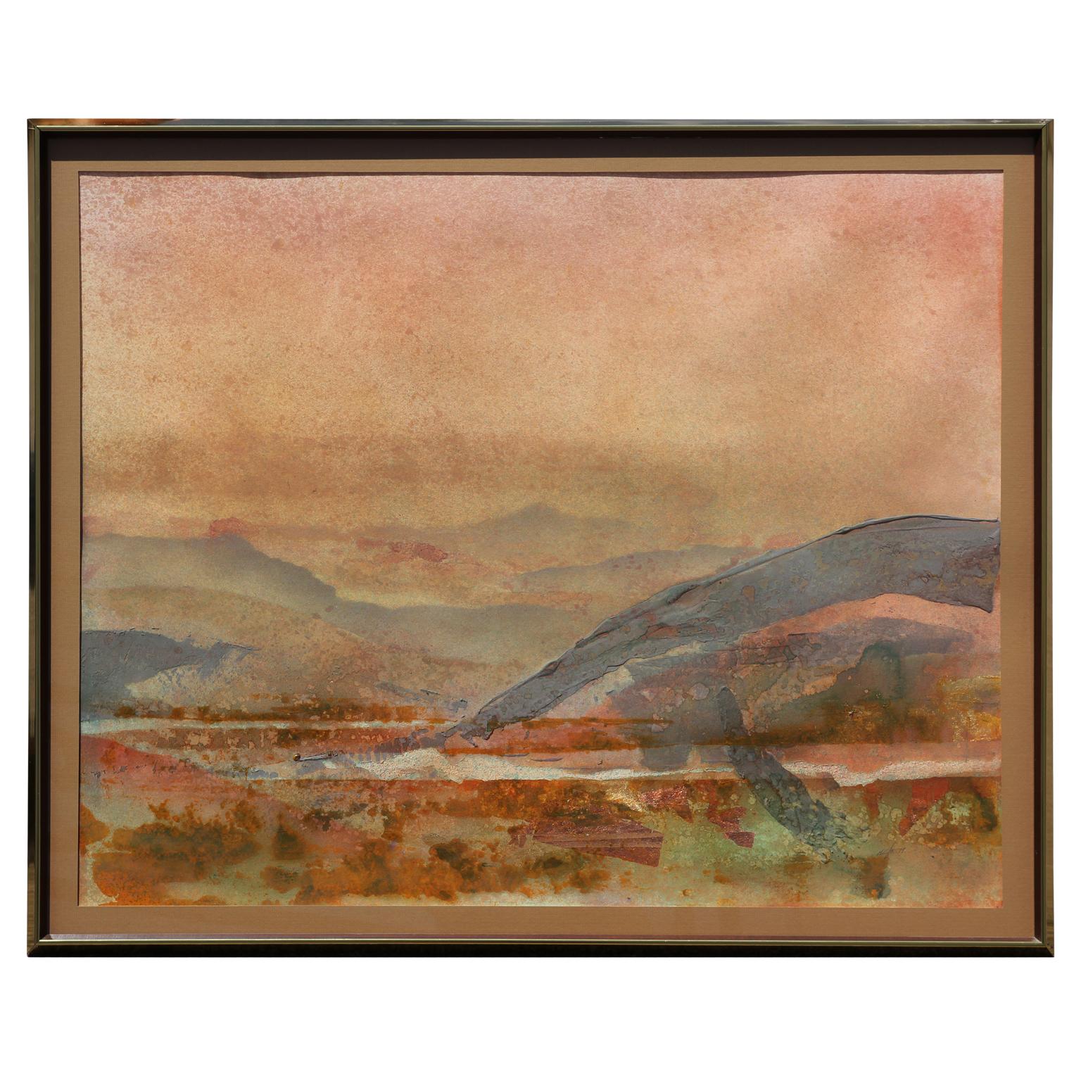 Brent Millar Abstract Drawing - Impressionist Earth Tonal Mountain Landscape 