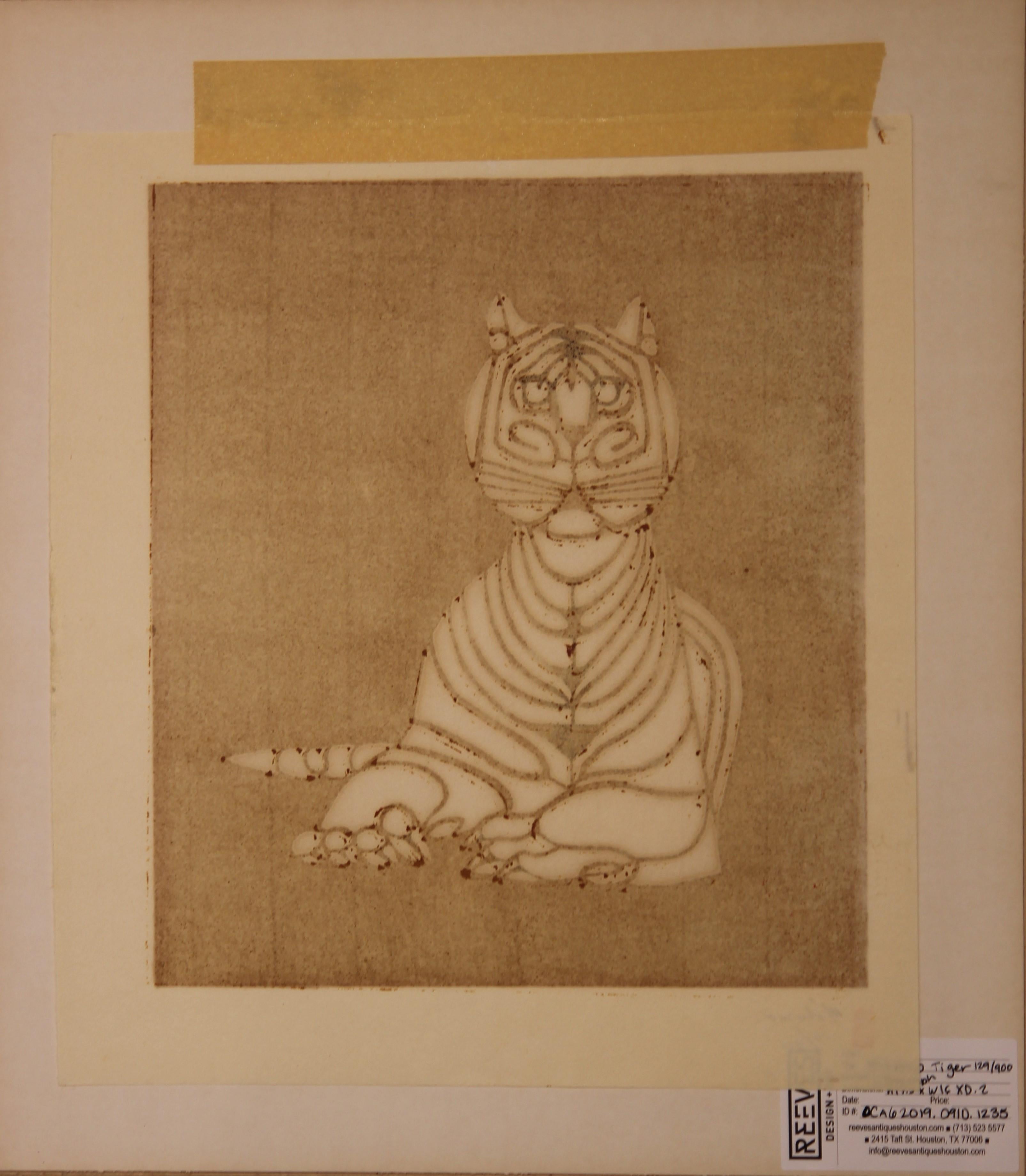 Japanese Woodblock Tiger Print 129/900 - Brown Figurative Print by Toshjiro Nenjiro Inagaki