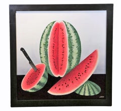 "Watermelon Passion" Pop Art Still Life Painting in Crushed Glass and Minerals 