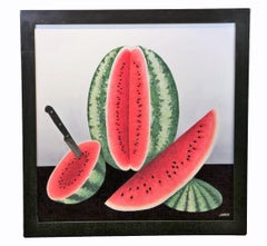 "Watermelon Passion" Pop Art Still Life Painting in Crushed Glass and Minerals