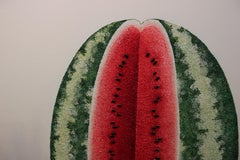 "Watermelon Passion" Pop Art Still Life Painting in Crushed Glass and Minerals