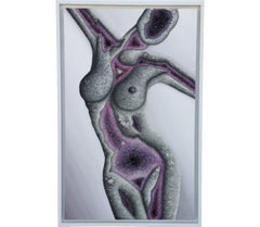 "Amethyst Goddess" Pop Art Nude Portrait Painting in Crushed Glass and Minerals 