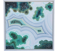 "Crystal Agate" Pop Art Teal Abstract Painting in Crushed Glass and Minerals 