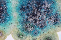"Crystal Agate" Pop Art Teal Abstract Painting in Crushed Glass and Minerals