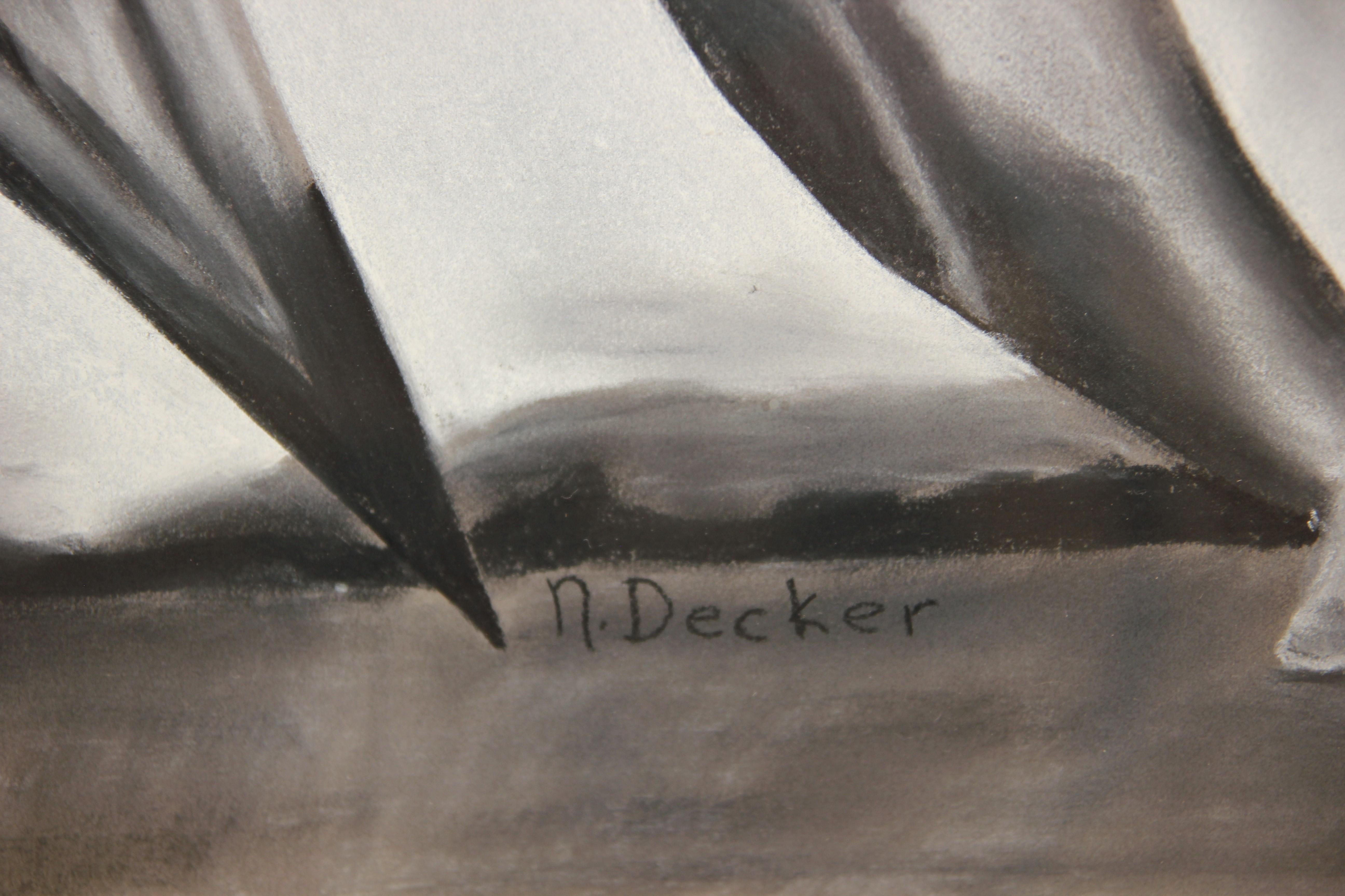 Figura naturalista de Adonis con lanza - Figurative Painting Gris de M. Decker