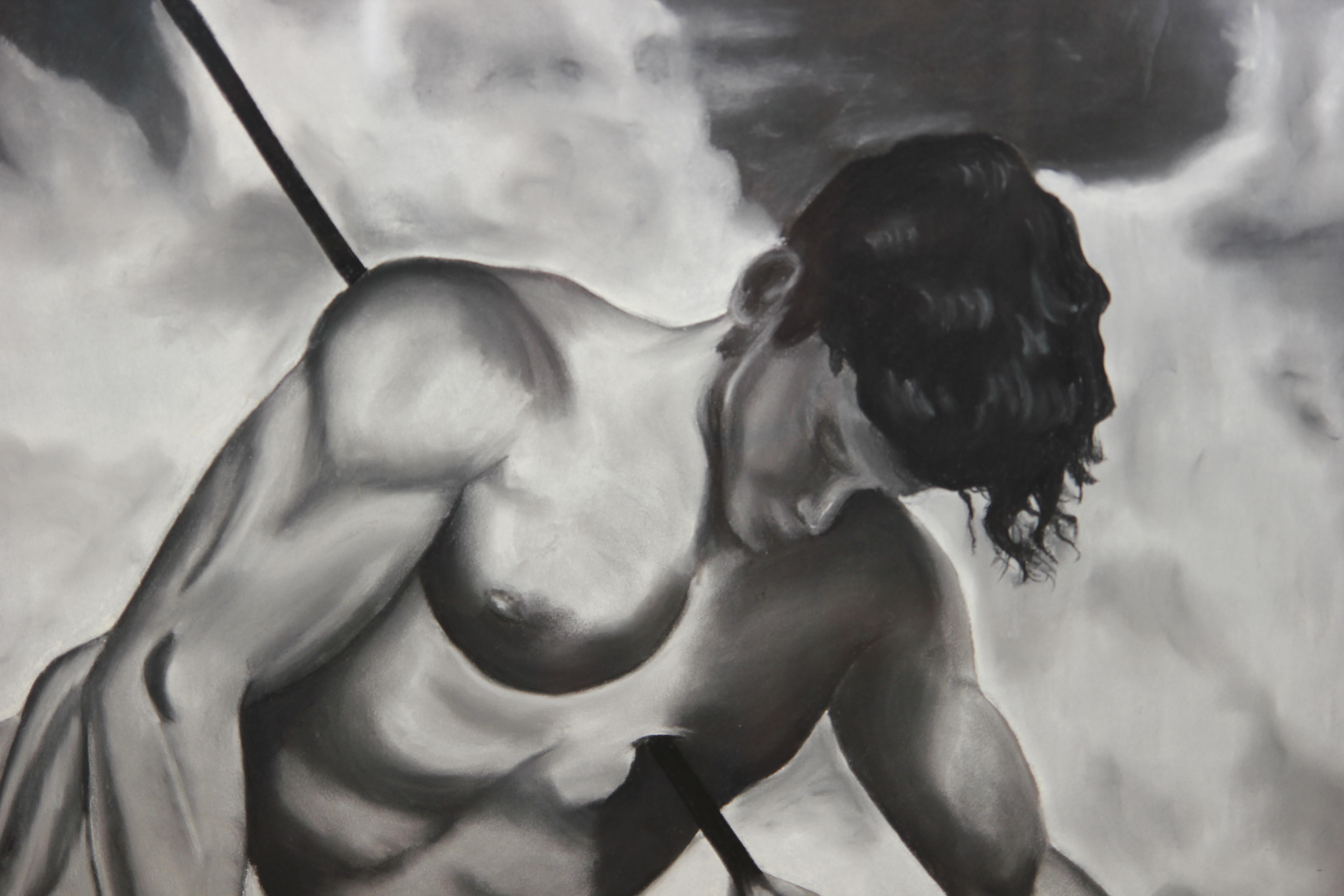 Naturalistic Adonis Like Speared Figure - Painting by M. Decker