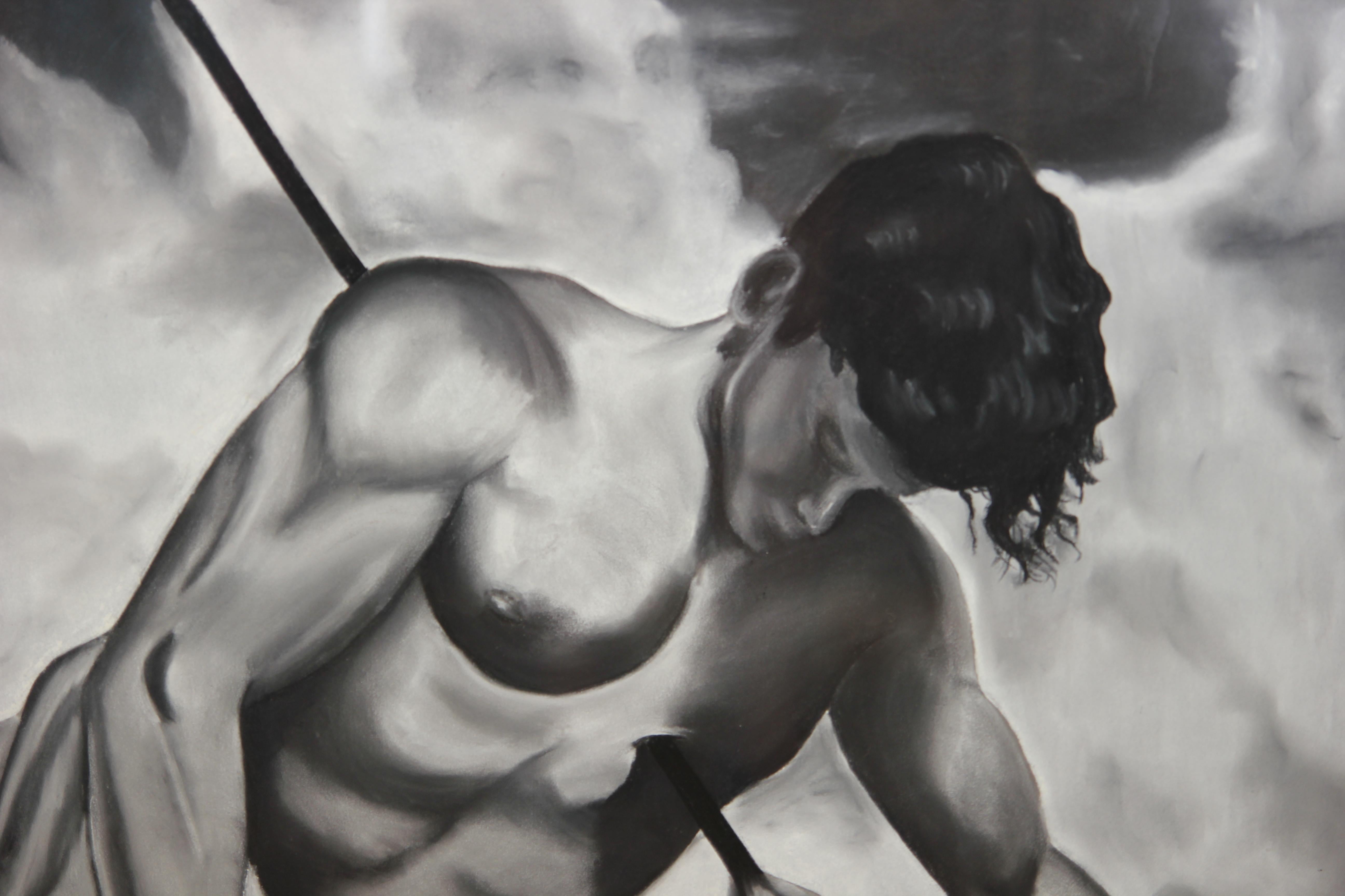 Figura naturalista de Adonis con lanza - Painting de M. Decker