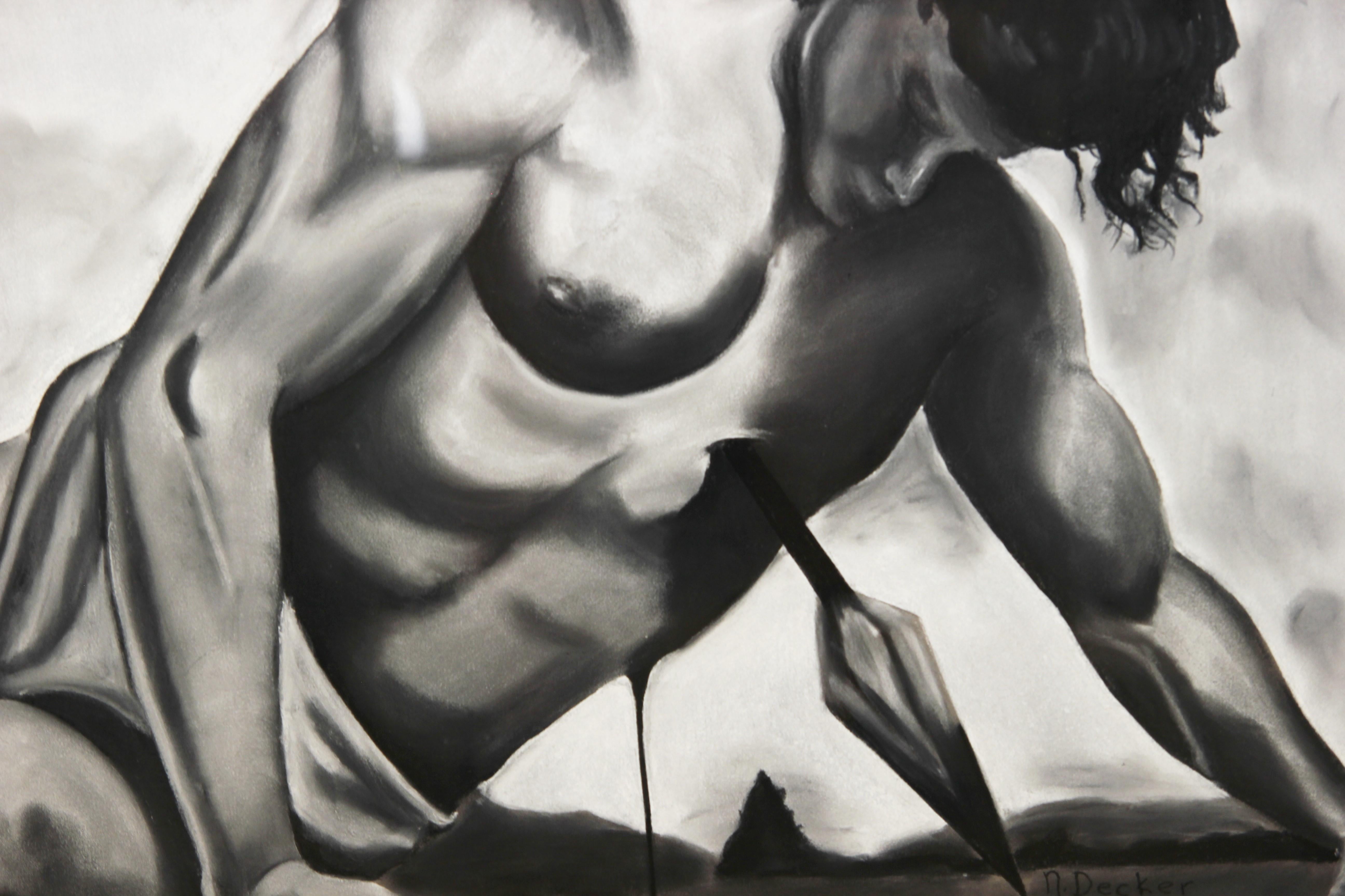 Figura naturalista de Adonis con lanza - Painting Naturalista de M. Decker