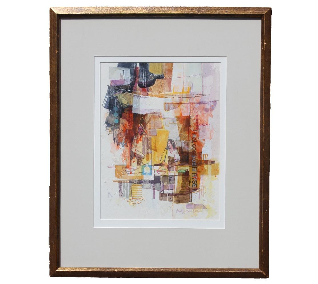 Fred Binder Samuelson Abstract Painting - Warm Tone Gouache Painting of Two Women