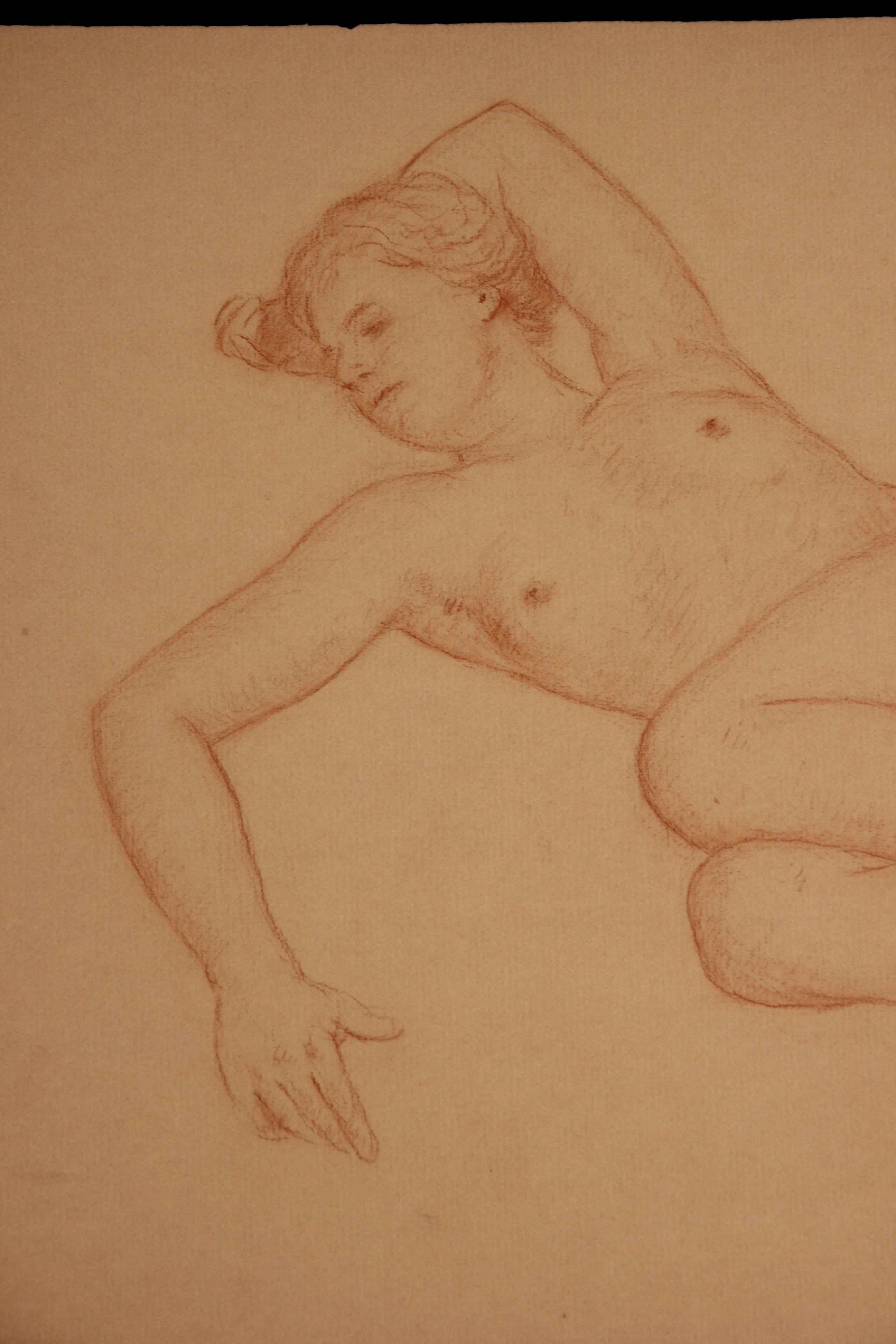 Figurative Study of a French Nude Woman - Art by Emile Lejeune