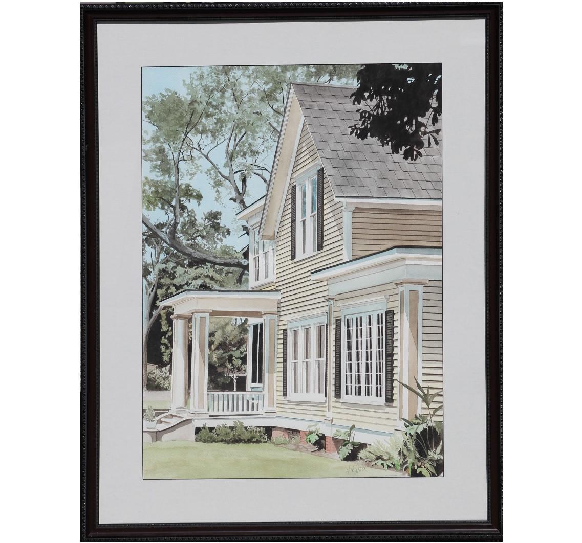 Realistic Perspective Architectural Galveston House Watercolor Painting - Art by Herb Rather