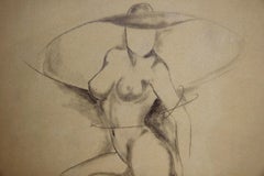 Estudio de desnudo figurativo de una mujer con sombrero