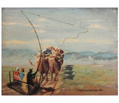 Vintage "Mid Summer Journey on Sledge" Impressionist South African Painting