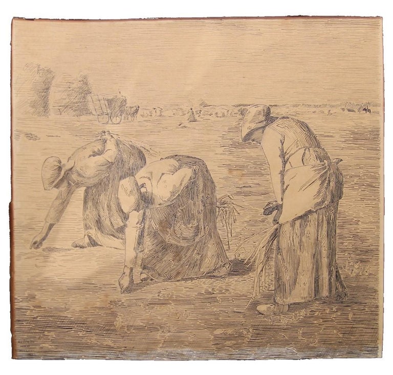 After) Jean-François Millet - (After) "The Gleaners" Ink Drawing Painting  Study For Sale at 1stDibs