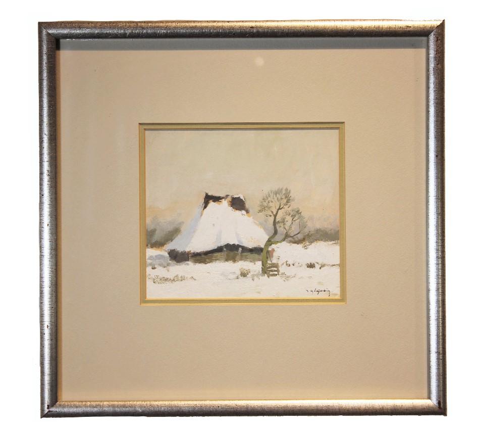 "Winter Landscape" Impressionist Style Snowy Landscape - Painting by Rene Marie Dujardin