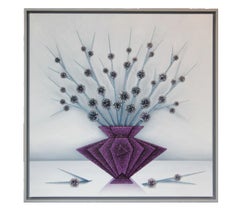 "Purple Vase with Flowers" Crushed Glass Contemporary Still Life Painting