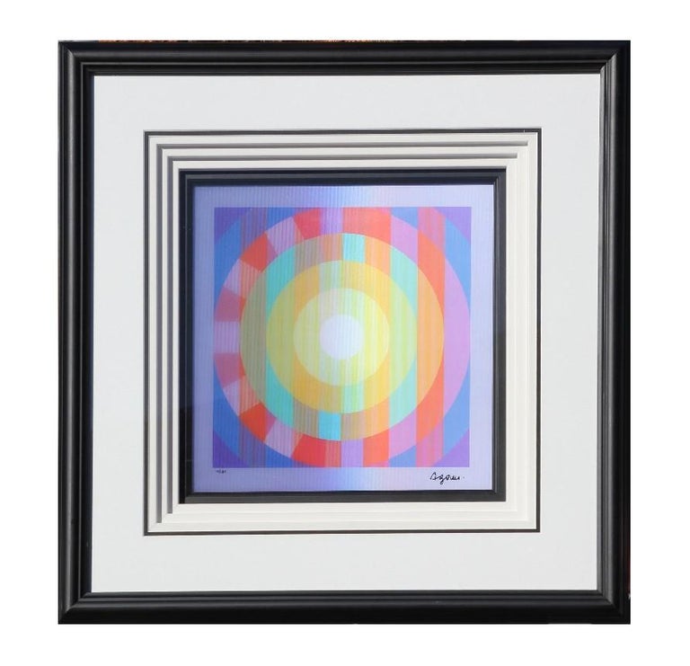 This piece is an Agamograph. This lithographic image is viewed through a lenticular lens, the piece is number 17 out of 180. The pieces is framed in a black frame with a white matte.
Dimensions without Frame: H 12in x W 12in.

Artist Biography: