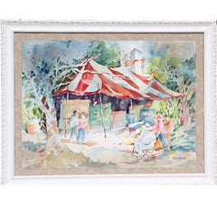 "Art Show in the Park" Impressionist Figurative Landscape Watercolor Painting