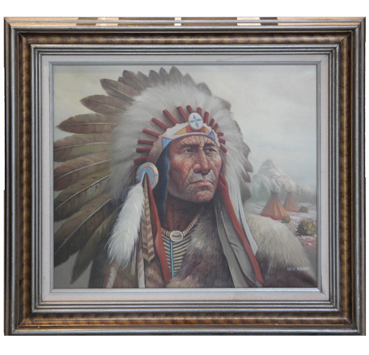 Peinture de portrait « Native American Chief » (chaîne amérindienne) 