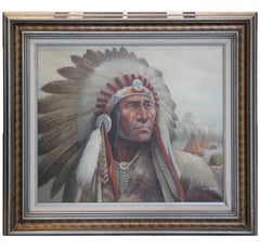 Antique "Native American Chief" Portrait Painting 