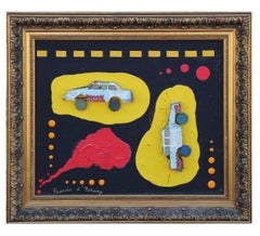 Vintage Mixed Media Toy Car Primary Painting