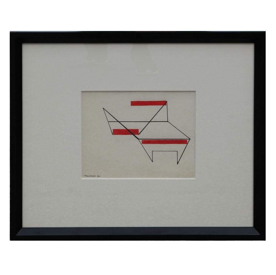 Minimal Geometric Abstract Drawing with Red Accents - Art by Robert Omerod Preusser