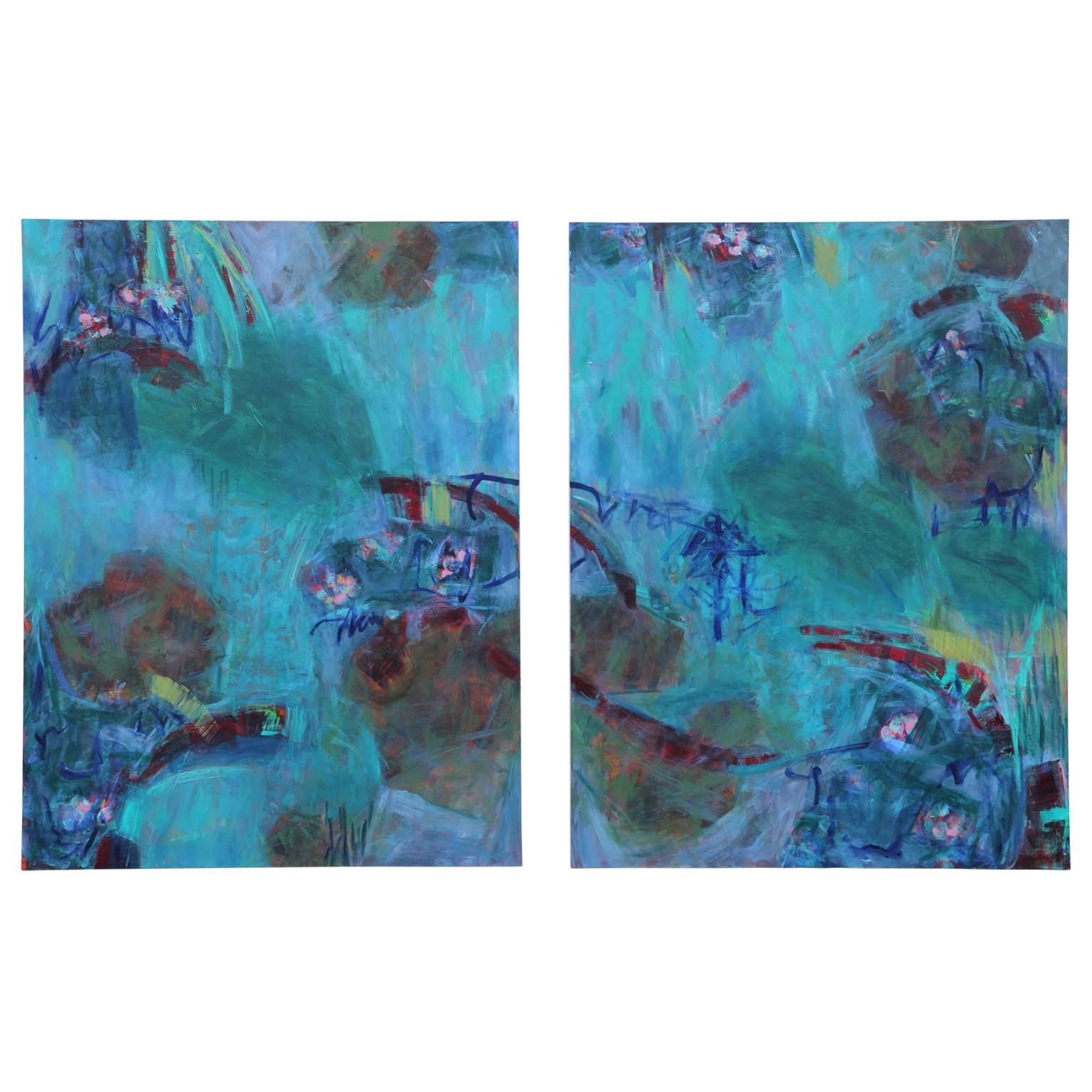 "Color My World" Gestural Contemporary Abstract Expressionist - Painting by Susan Simpson