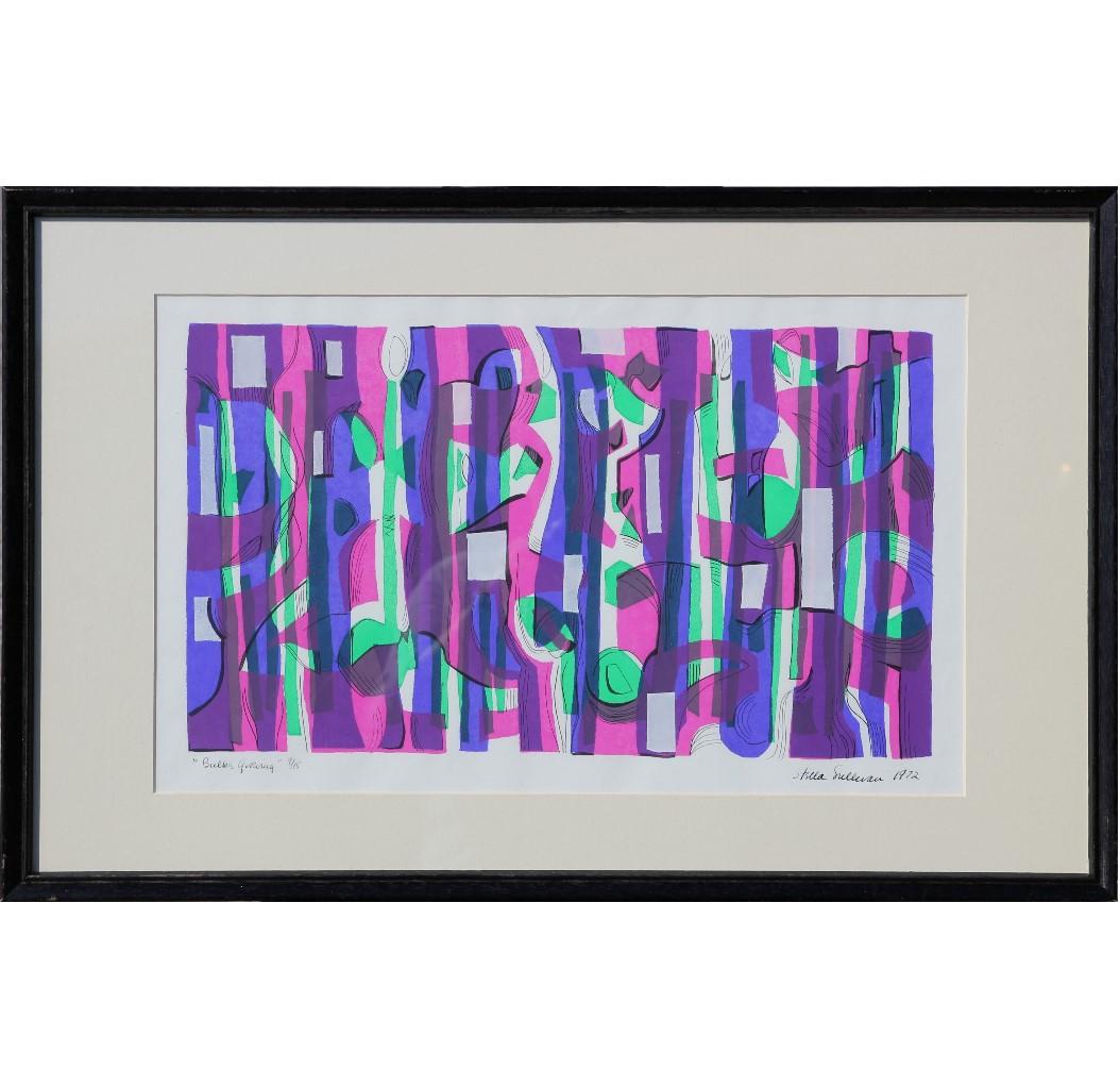 "Bulbs Growing" Modern Abstract Geometric Serigraph Edition 9 of 15  - Print by Stella Sullivan