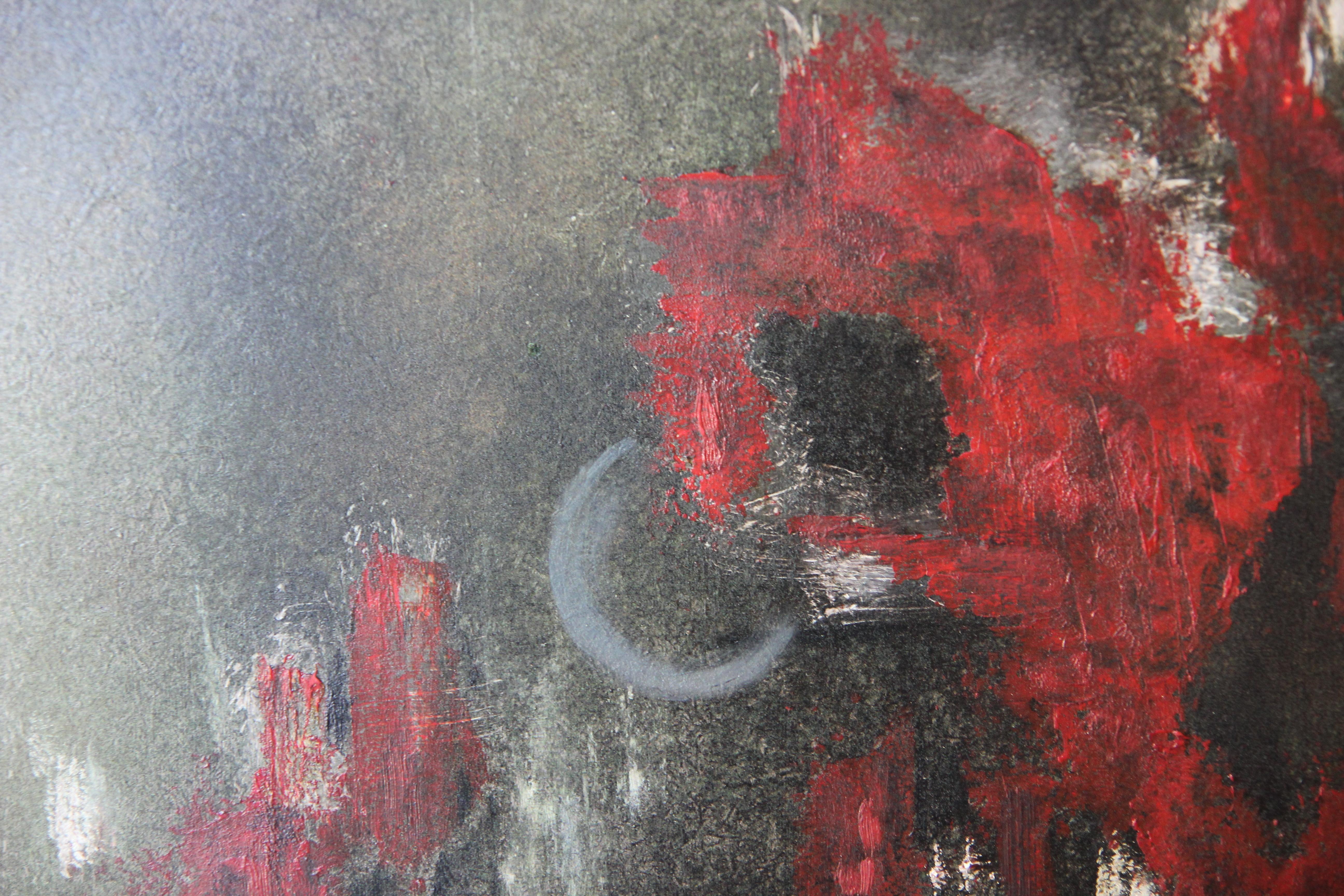 Rotes und grünes abstraktes expressionistisches Gemälde ohne Titel – Painting von Mildred Scobey