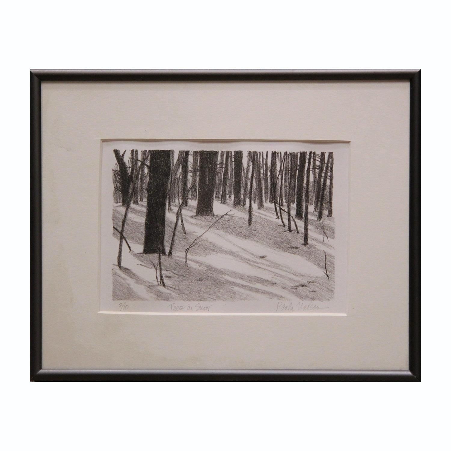 "Trees in Snow" Black and White Winter Landscape Lithograph 2/10