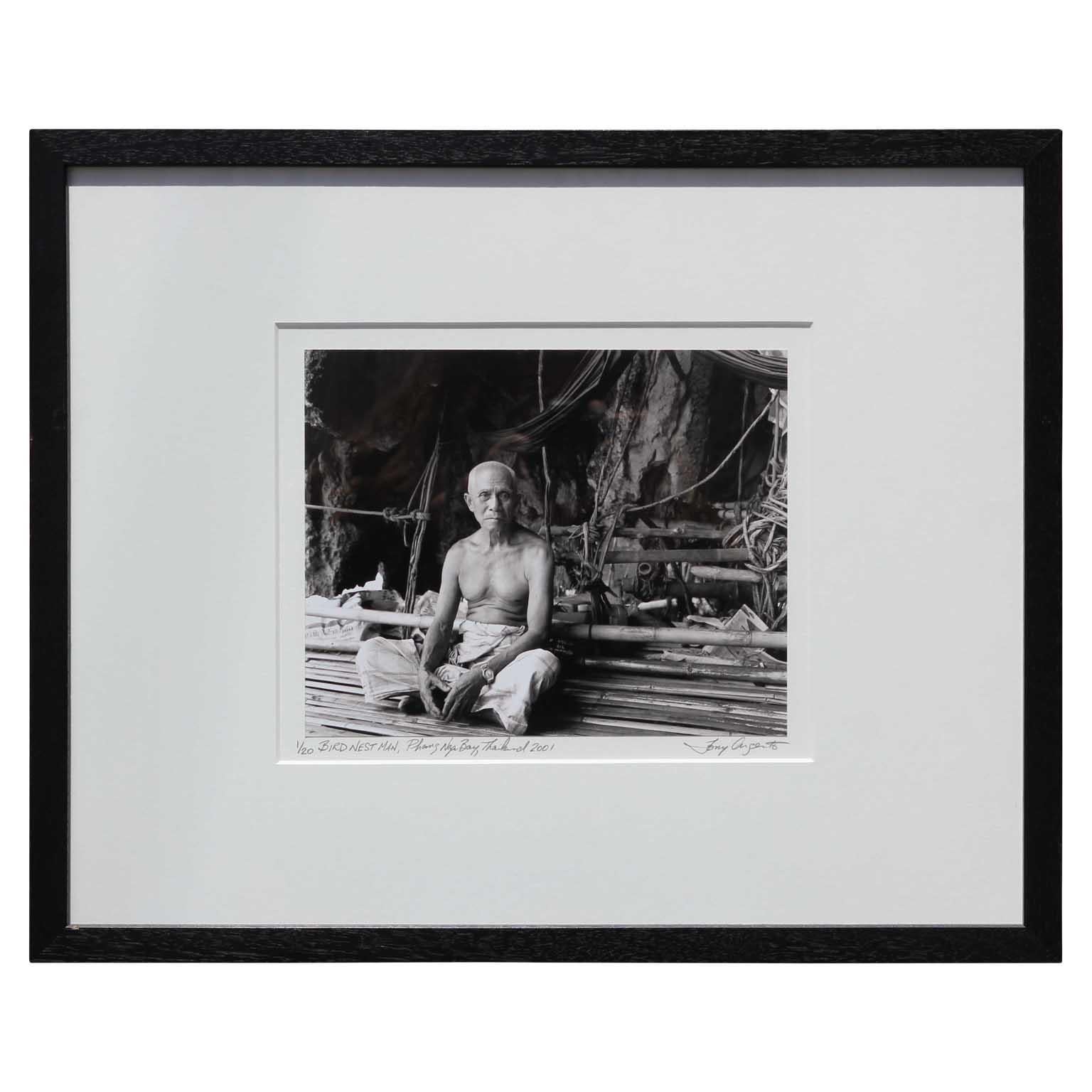 Tony Argento Black and White Photograph - "Birds Nest Man" Phrang Nga Bay, Thailand Black and White Figurative Photograph