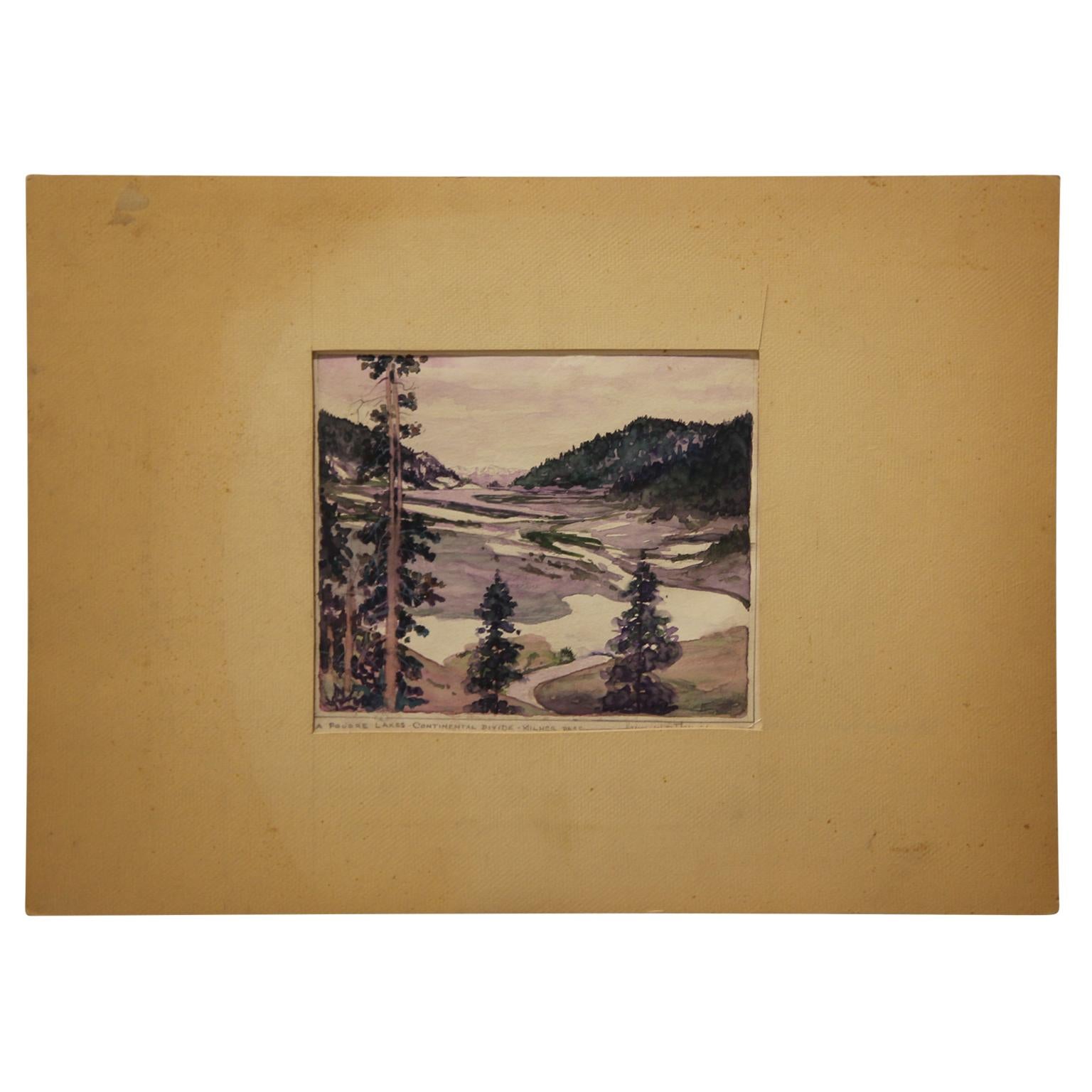 "A Poudre Lakes - Continental Divide - Milner Pass" Early Watercolor Landscape
