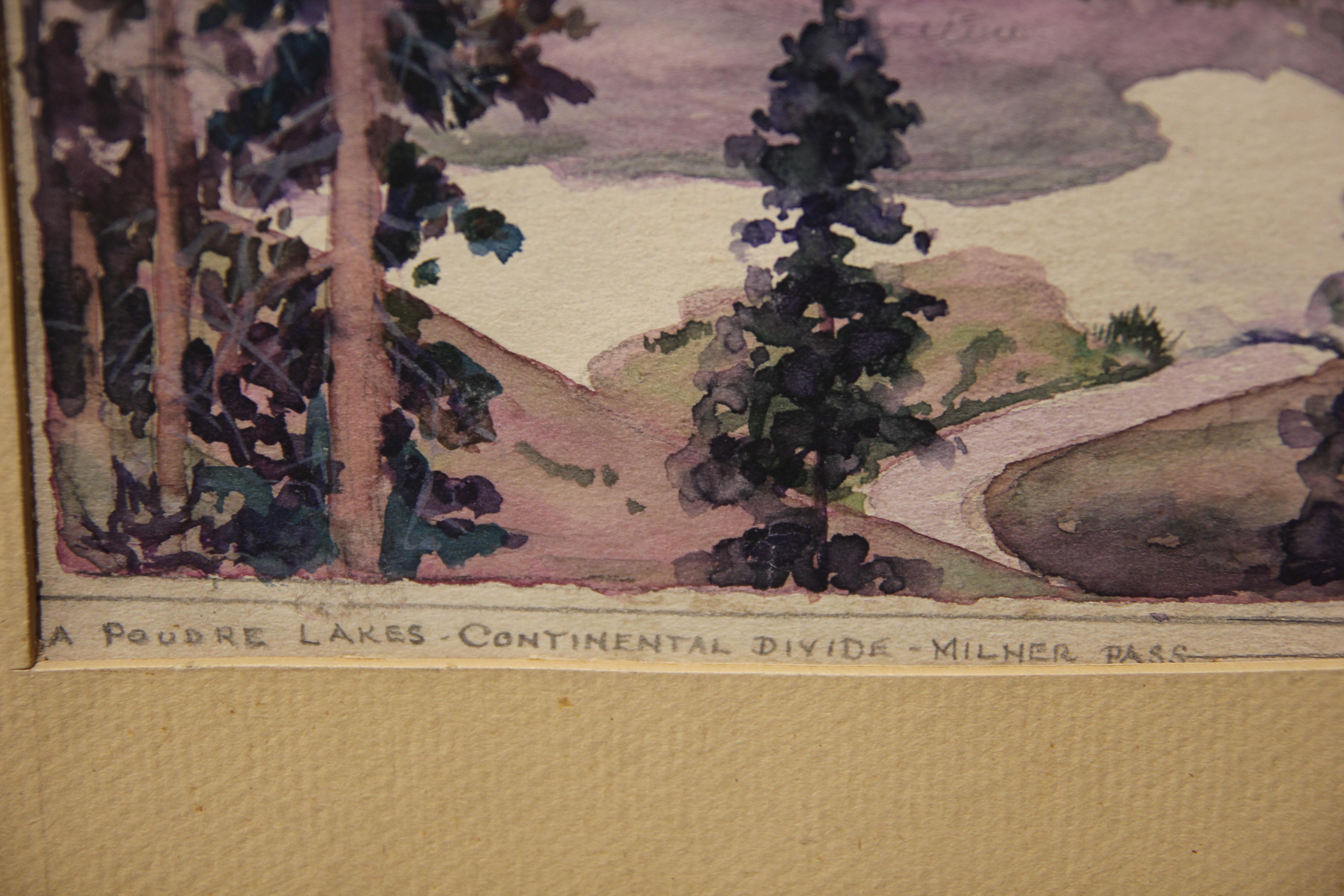 « A Poudre Lakes - Continental Divide - Milner Pass » - Paysage d'aquarelle précoce - Naturalisme Painting par Harry Worthman