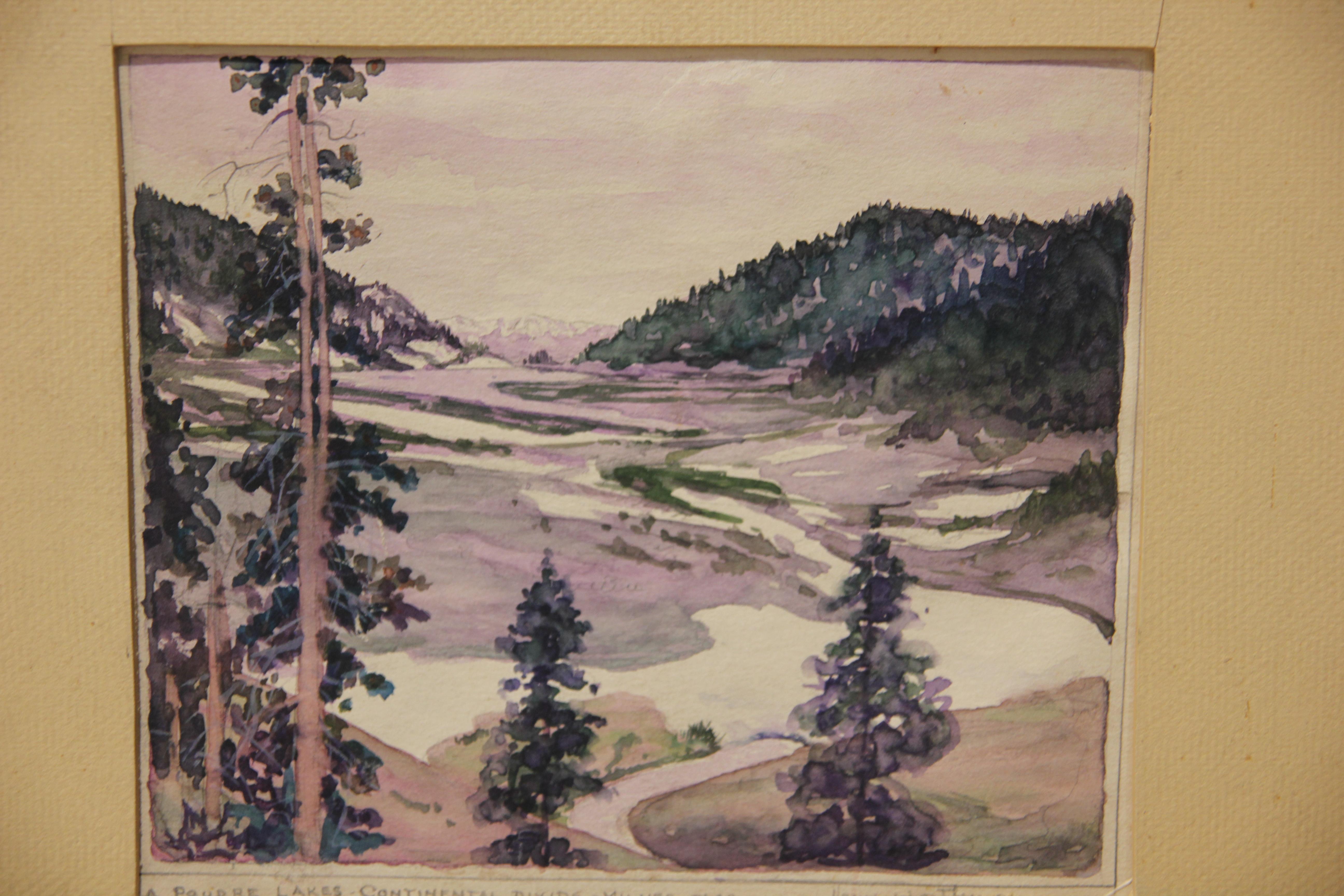 « A Poudre Lakes - Continental Divide - Milner Pass » - Paysage d'aquarelle précoce - Painting de Harry Worthman