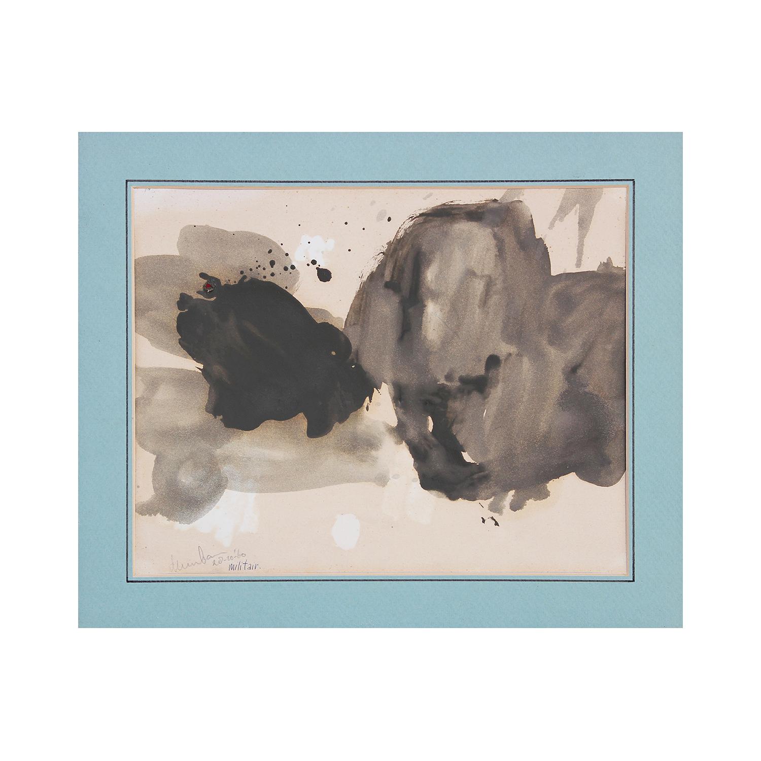 Unknown Abstract Painting – Grau getöntes abstraktes Aquarellgemälde „Militair“