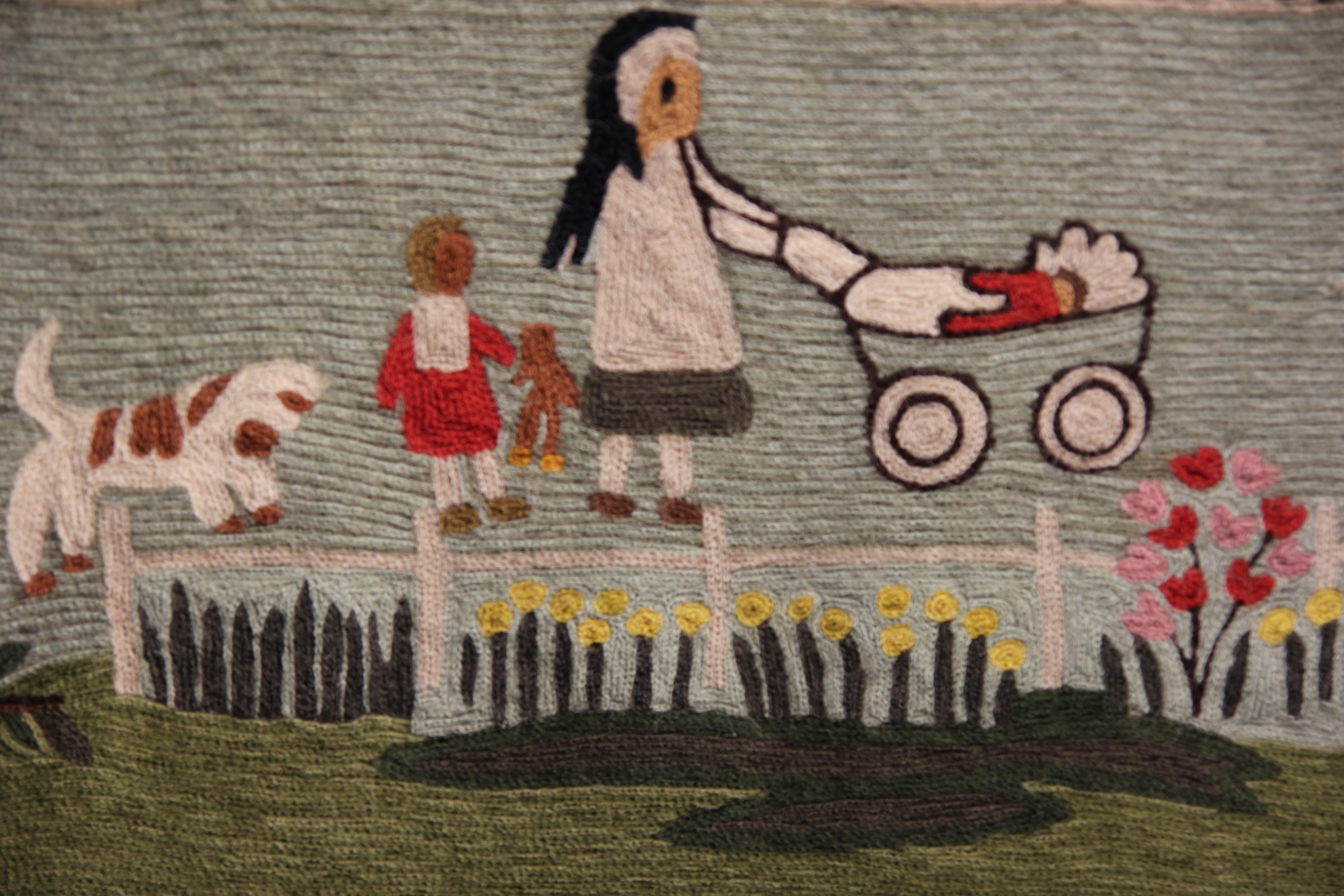 Modern Idealized  Figurative Tapestry of a School Yard 1
