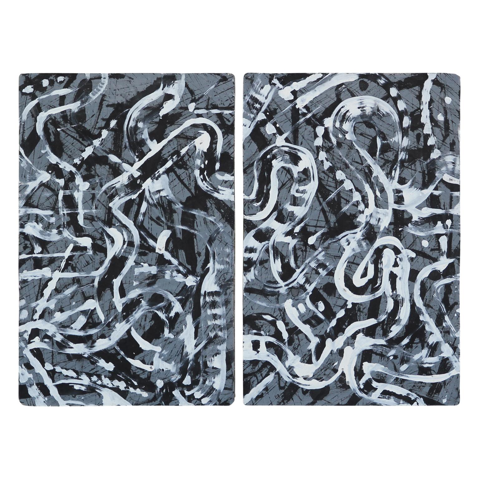"Desperado" Black and White Abstract Expressionist Diptych  - Art by Ibsen Espada