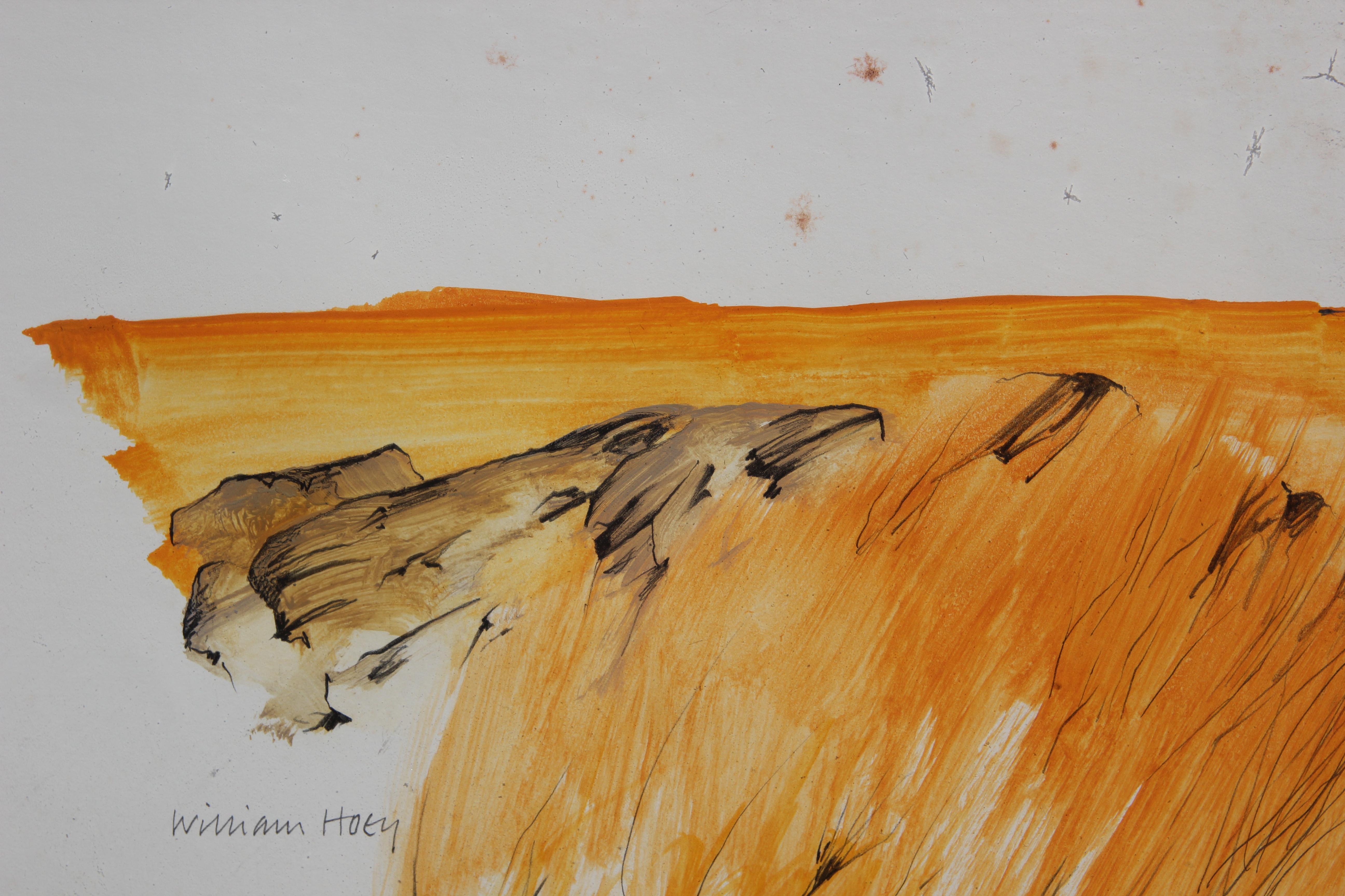 Untitled Orange Tonal Watercolor Landscape - Painting by William Hoey