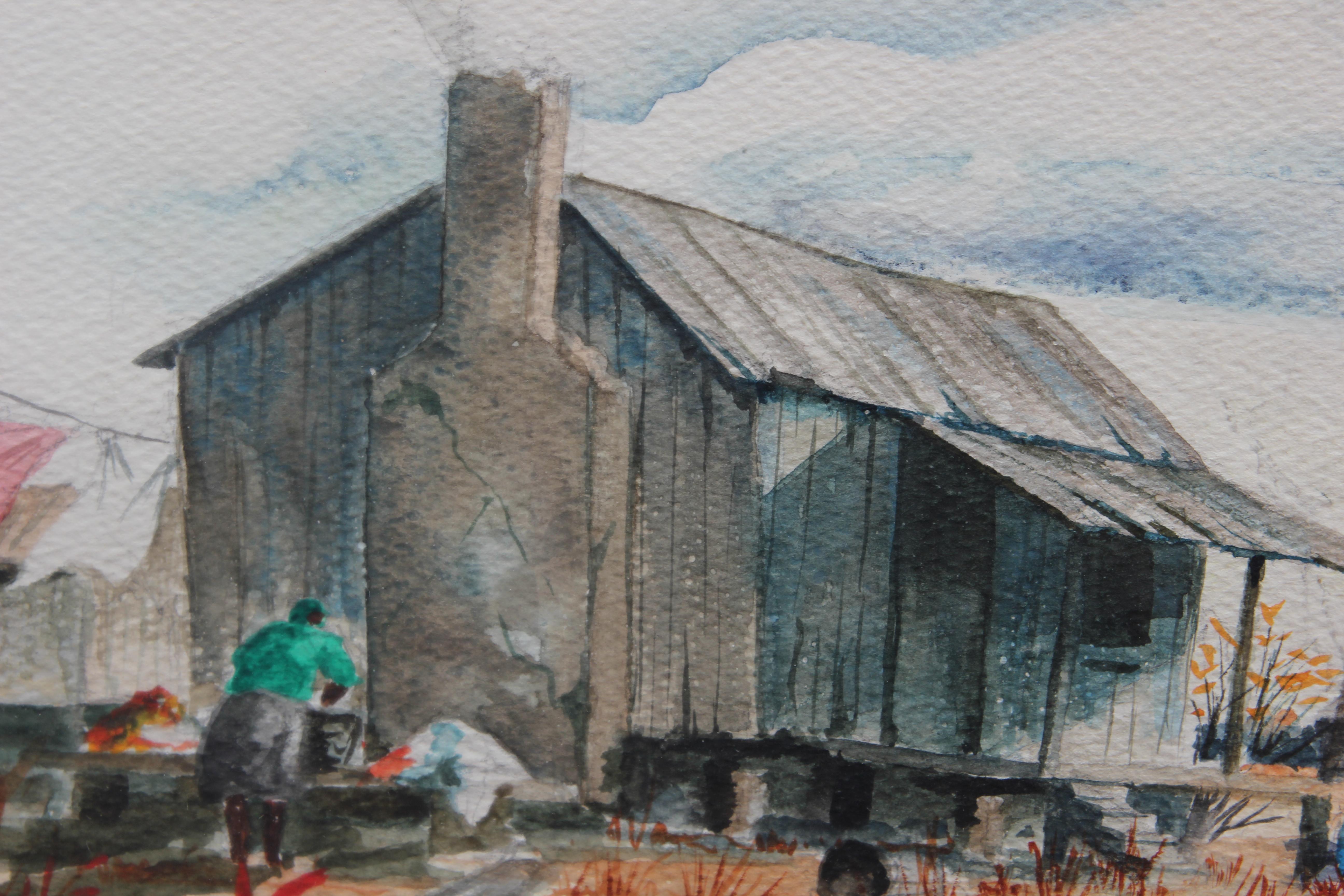Aquarelle de paysage stylisée rurale - Painting de Lem Palmer