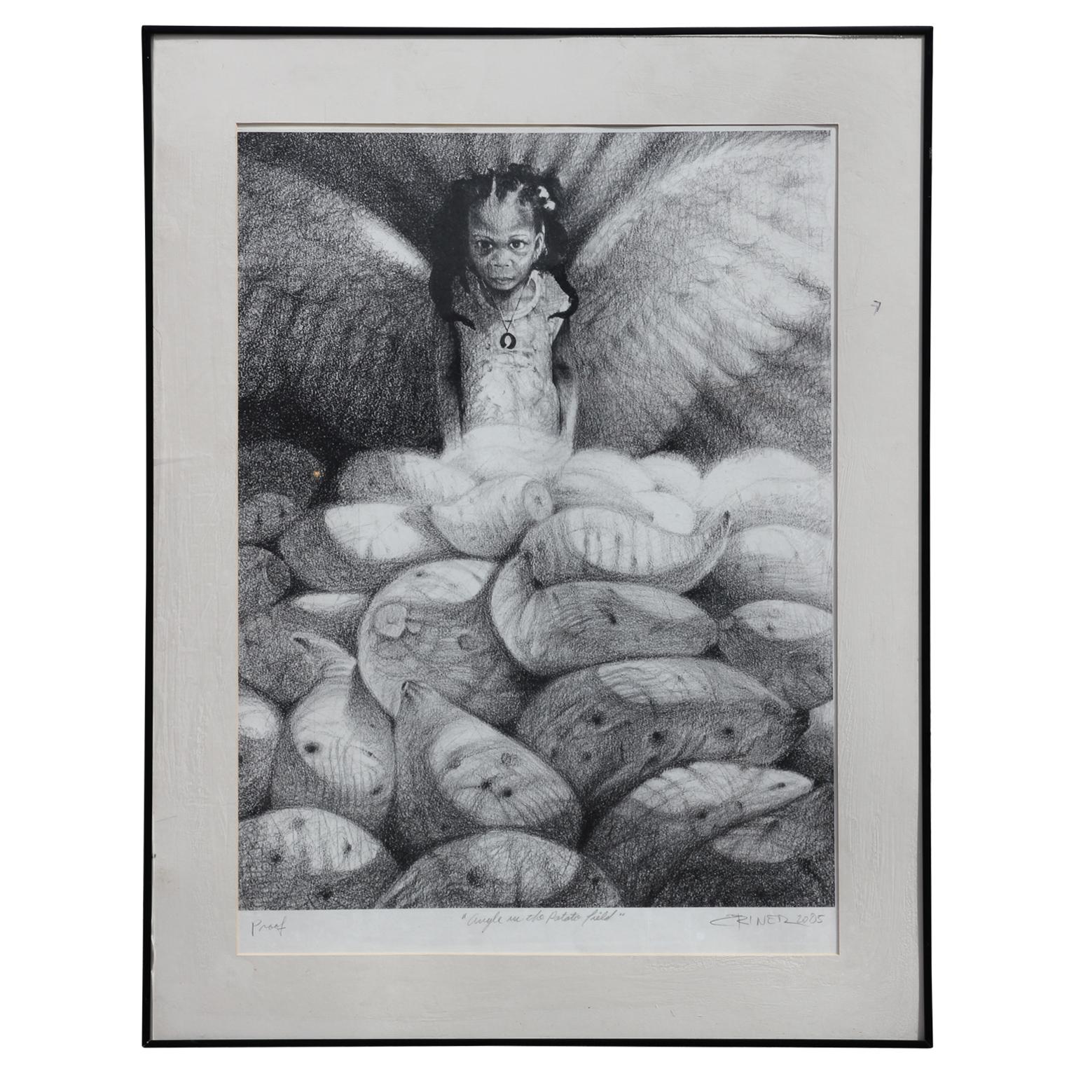 Abstract Print Charles Criner  - "Angel in the Potato Field" (Angel dans le champ de pommes de terre) - Épreuve d'artiste figurative abstraite