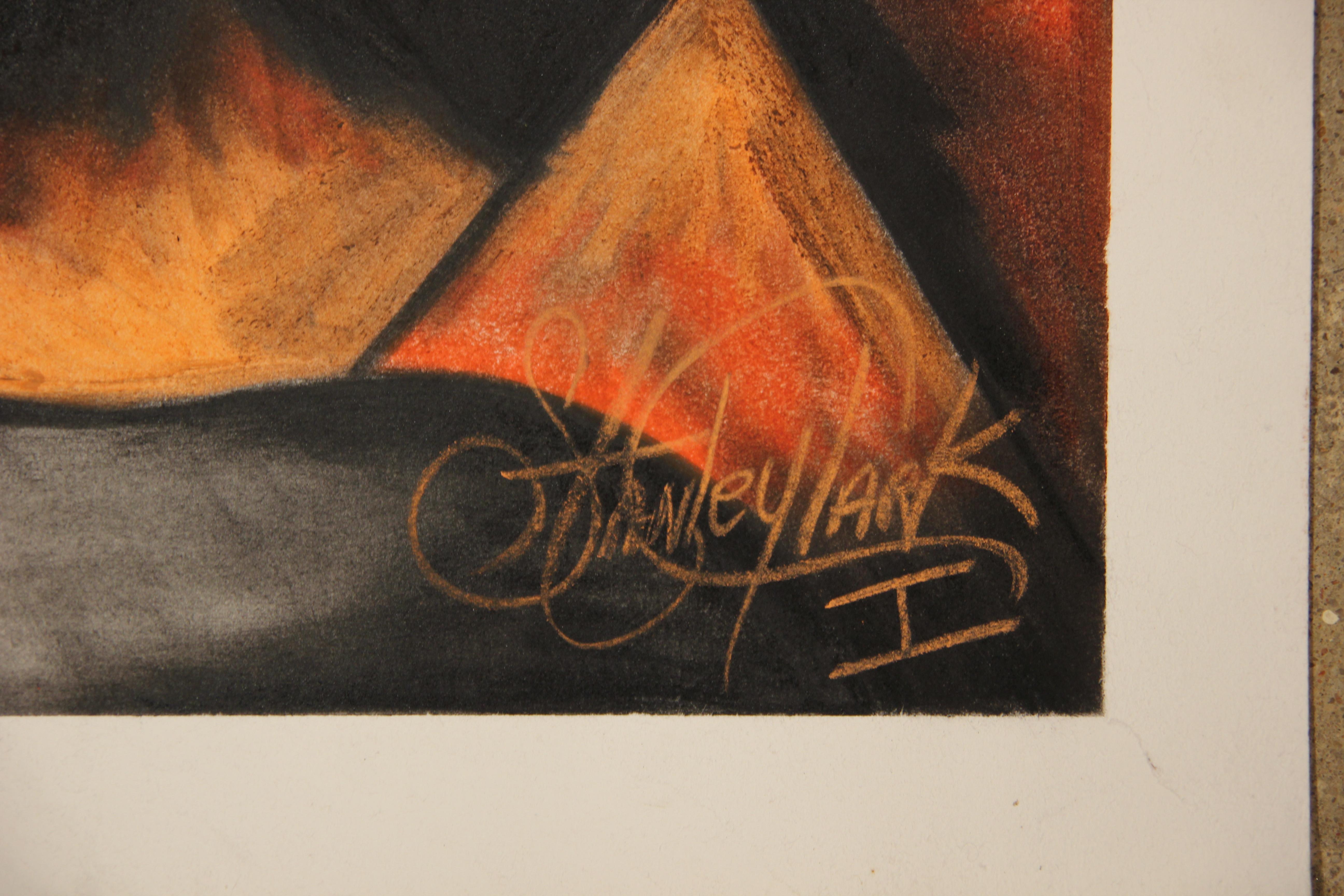 Abstraktes surrealistisches orangefarbenes tonales Porträt (Orange), Figurative Art, von Stanley Clark