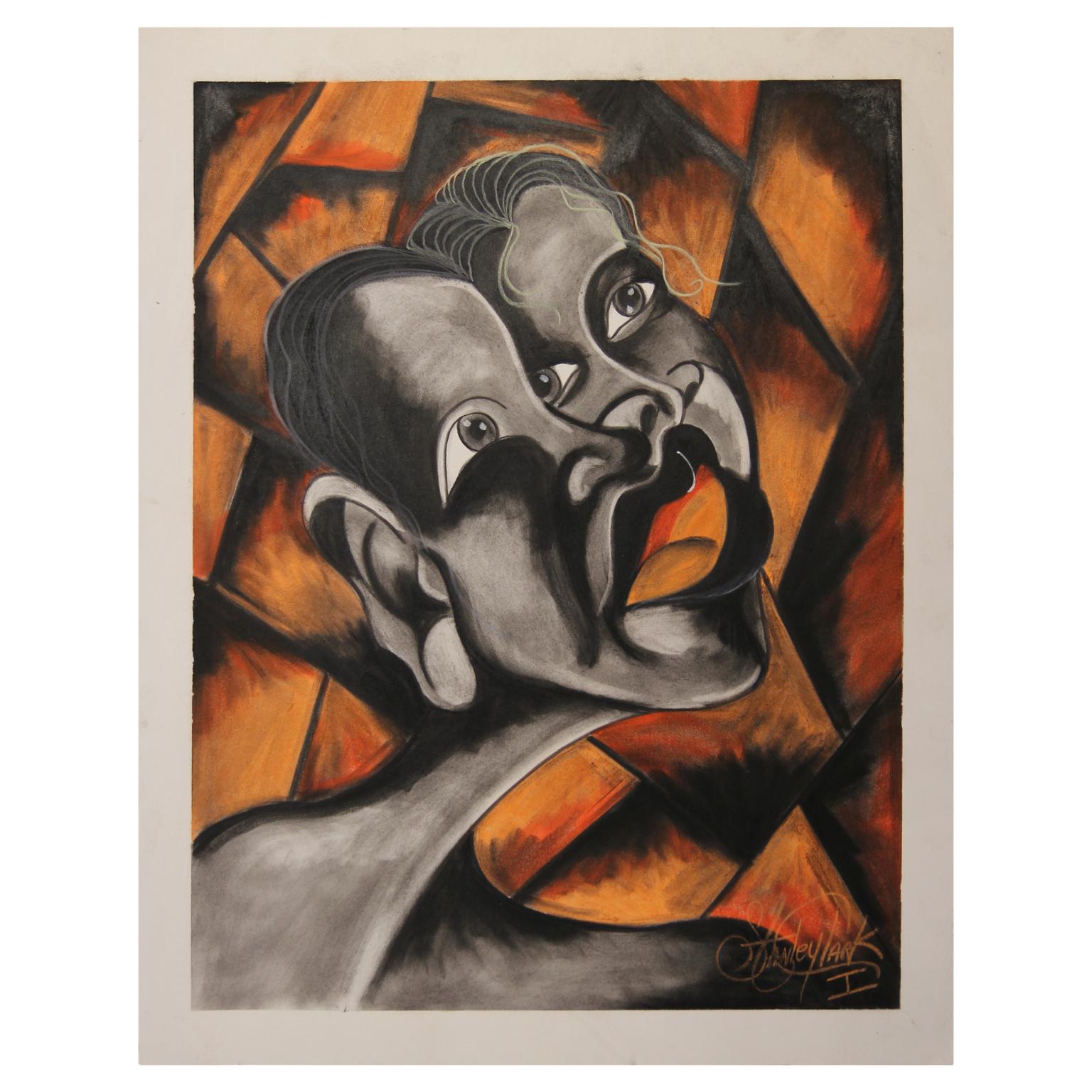 Stanley Clark Figurative Art - Surrealist Orange Tonal Abstract Portrait