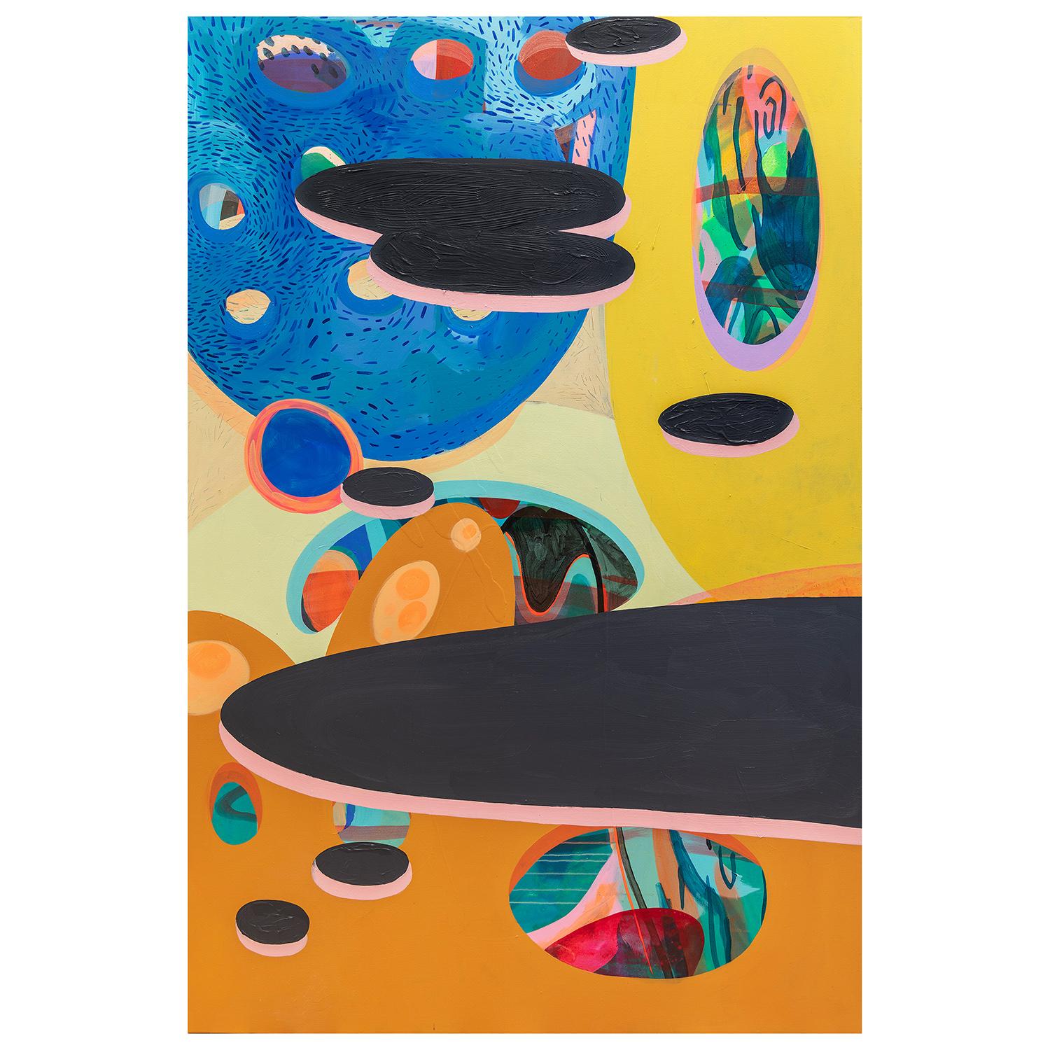 Cecilia Beaven Abstract Painting – ""Turtle's Landscape 3"" Große abstrakte zeitgenössische blaue und orangefarbene Landschaft