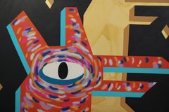 "Cervo notturno" Massiccio dipinto astratto di cervo geometrico contemporaneo di tonalità arancione