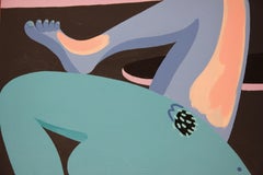 « Miroir » - Grande peinture abstraite contemporaine de portrait d'alligator et de nu abstrait